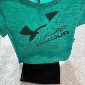 Under Armour Boys 18 month Teal Logo Performance Tee & shorts NWT